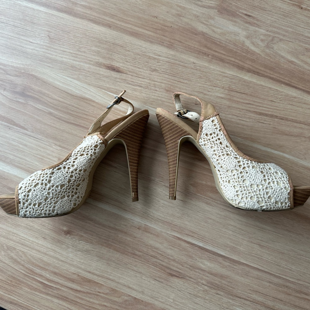Elle Beige Peep-Toe Heels - Picture 6 of 6